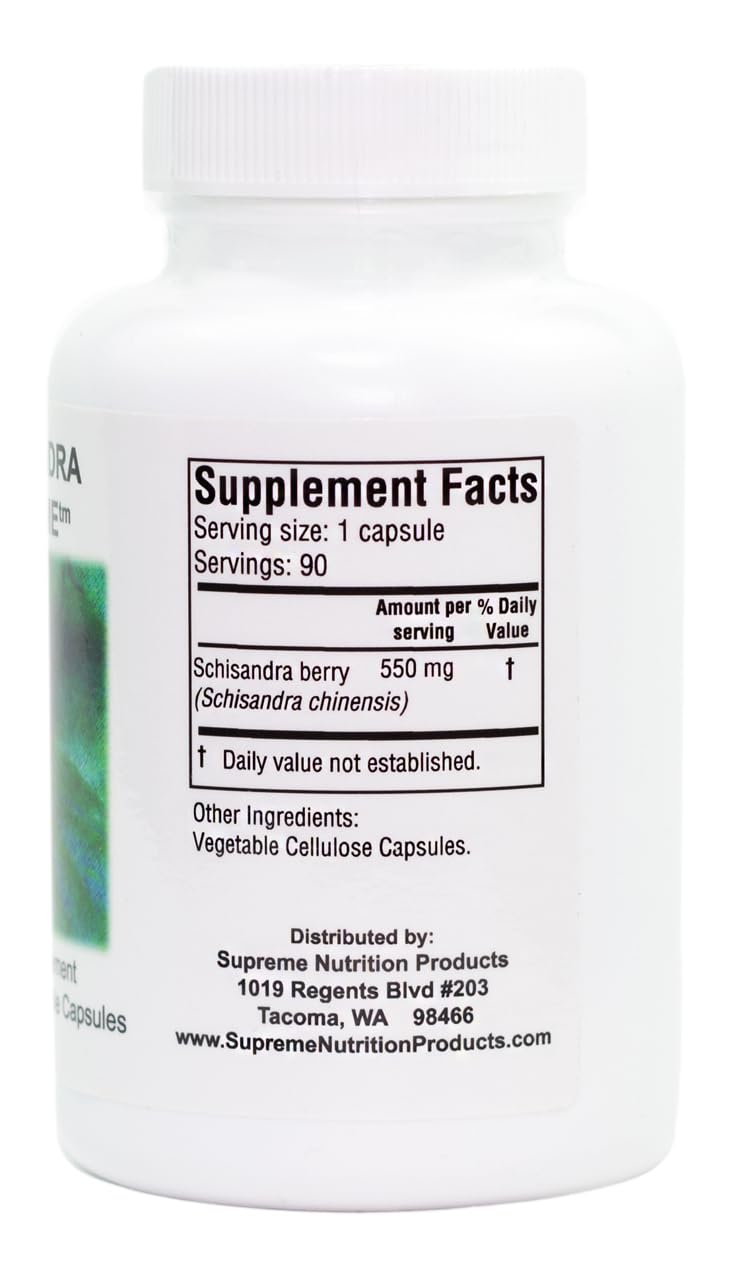 Vue arrière du flacon de Schisandra Fruit 90 capsules