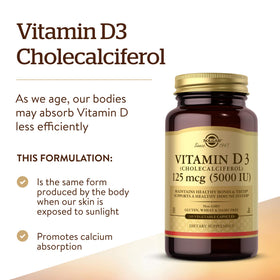 Vue arrière du flacon de Solgar Vitamine D3 240 capsules