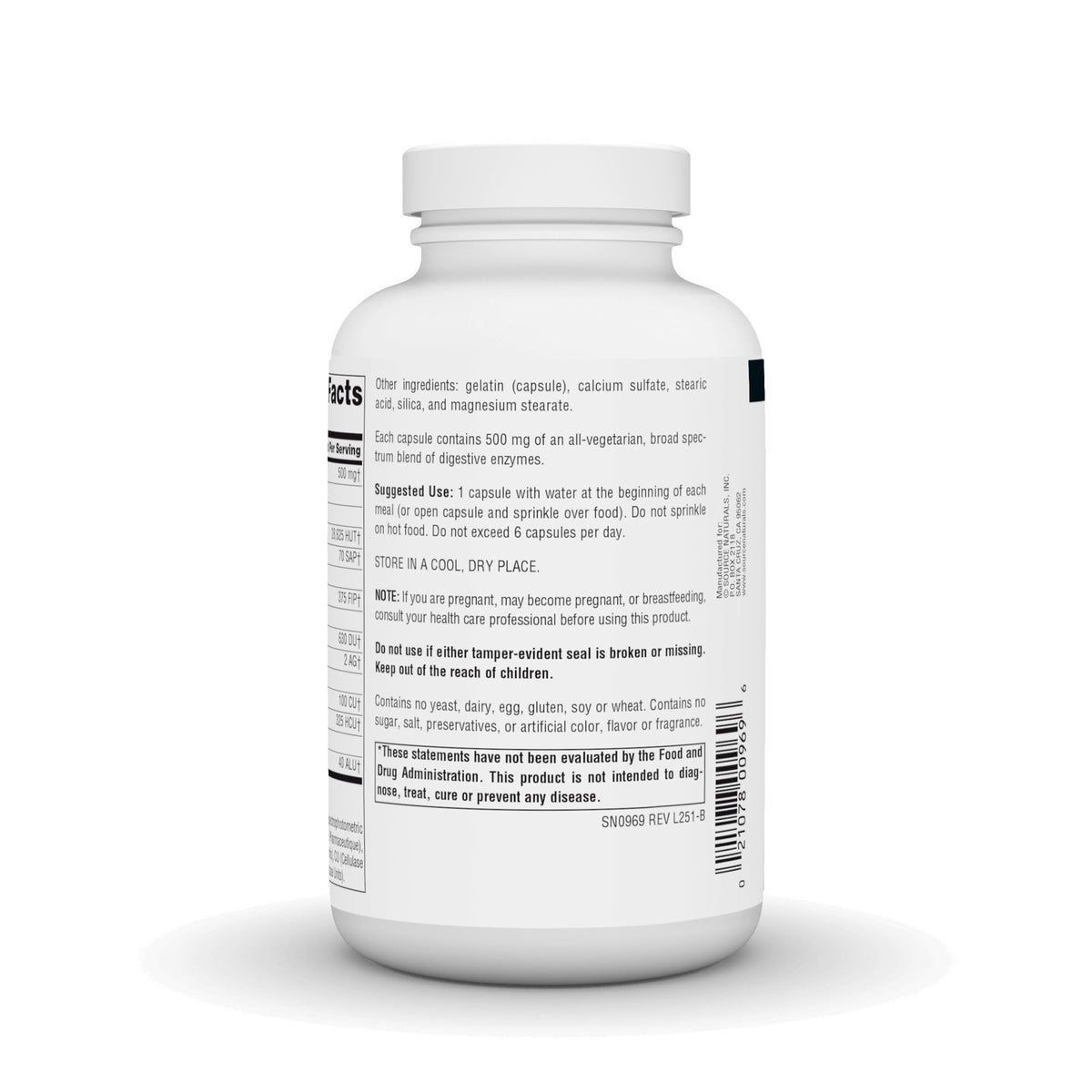 Vue arrière du flacon de Source Naturals Enzymes Essentielles
