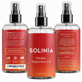 Vue arrière du flacon de spray d'huile de magnésium Solinia