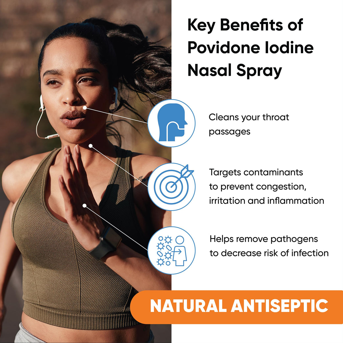 Vue arrière du flacon de spray de gorge VIRALDINE 1,5% Povidone-Iode