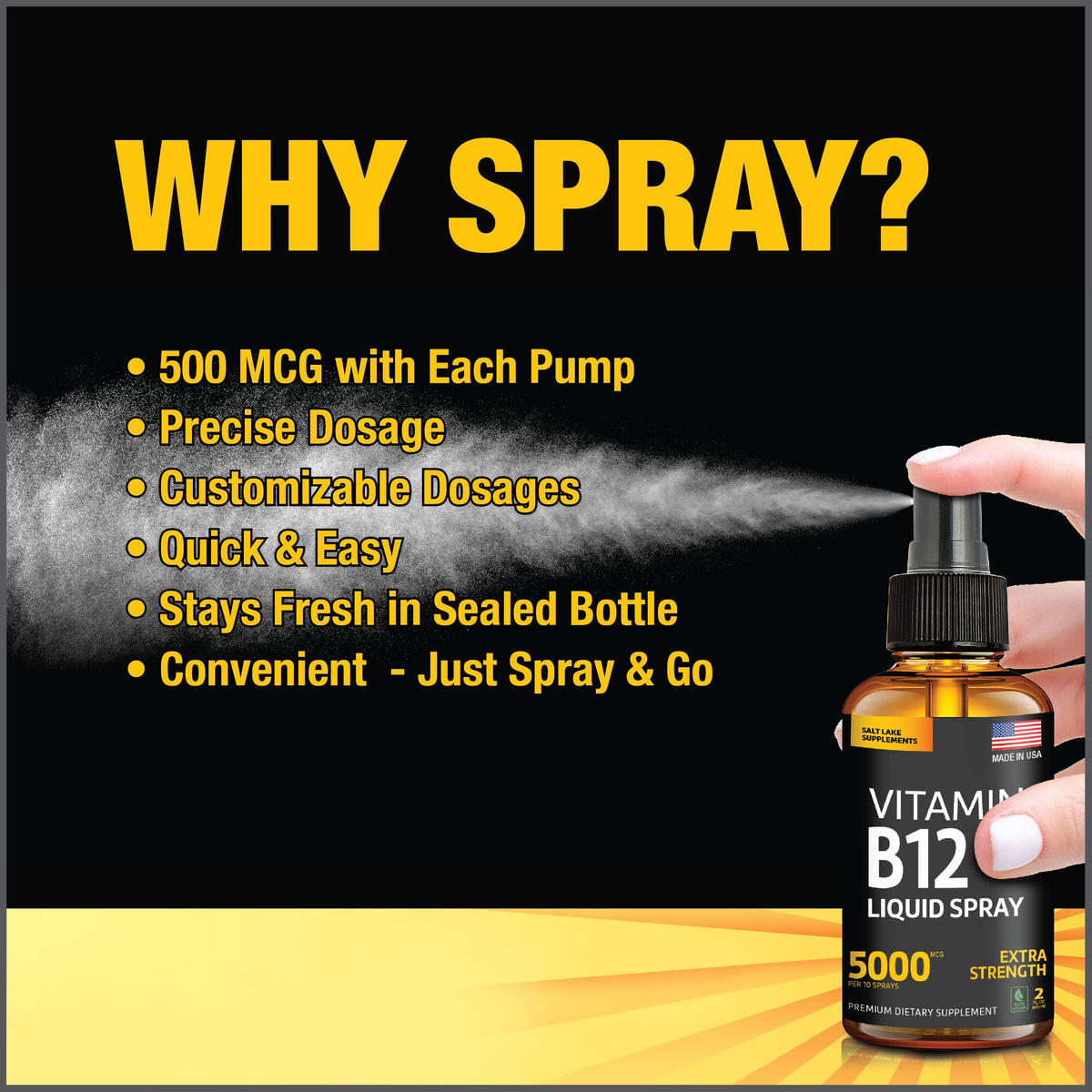 Vue arrière du flacon de spray sublingual B12 5000 mcg