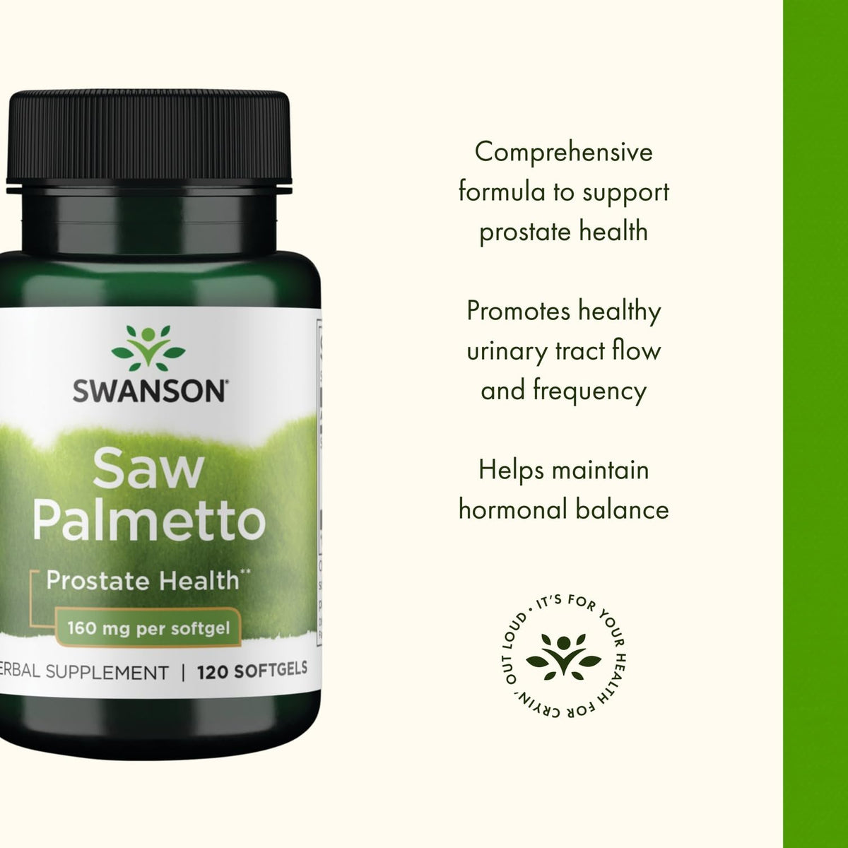 Vue arrière du flacon de Swanson Saw Palmetto 160 mg