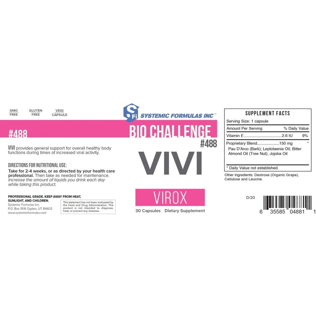 Vue arrière du flacon de Systemic Formulas Bio Challenge #488 VIVI Virox