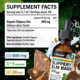 Vue arrière du flacon de teinture d'écorce de slippery elm BIO KRAUTER