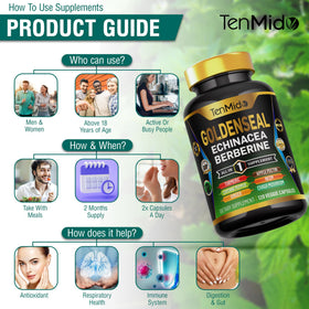 Vue arrière du flacon de Tenmido Racine de Goldenseal 120 capsules