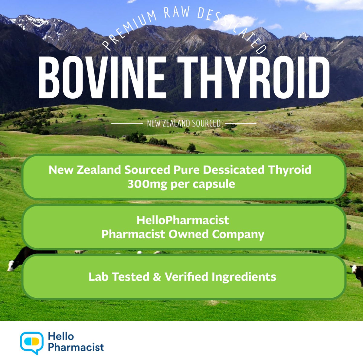 Vue arrière du flacon de thyroïde bovine HelloPharmacist