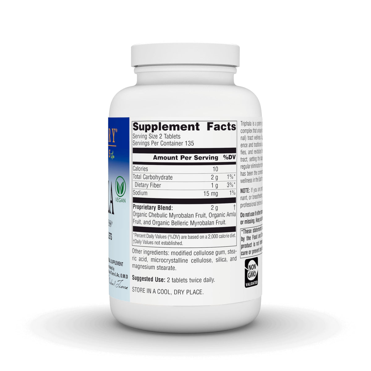 Vue arrière du flacon de Triphala 1000mg de Planetary Herbals