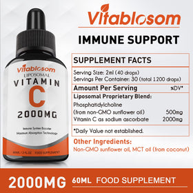 Vue arrière du flacon de Vitablosom Vitamine C Liposomale 2000mg