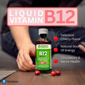 Vue arrière du flacon de Vitamine B12 liquide, étiquette bien visible