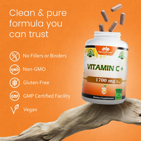 Vue arrière du flacon de Vitamine C 1 700 mg de NaturaLife Labs