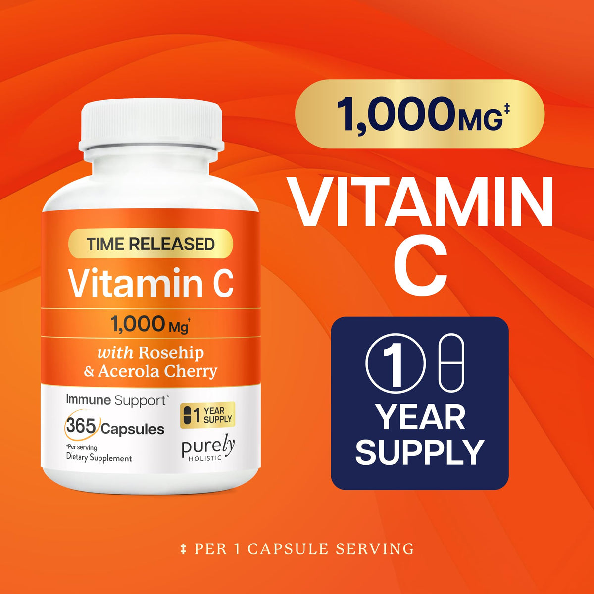 Vue arrière du flacon de Vitamine C 1000mg Purely Holistic