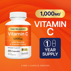 Vue arrière du flacon de Vitamine C 1000mg Purely Holistic