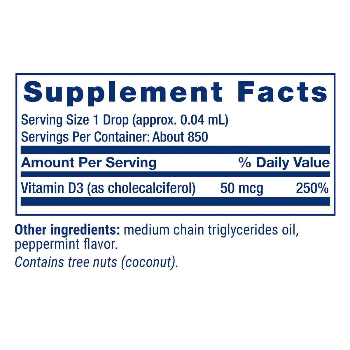 Vue arrière du flacon de Vitamine D3 Menthe Life Extension