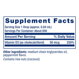 Vue arrière du flacon de Vitamine D3 Menthe Life Extension
