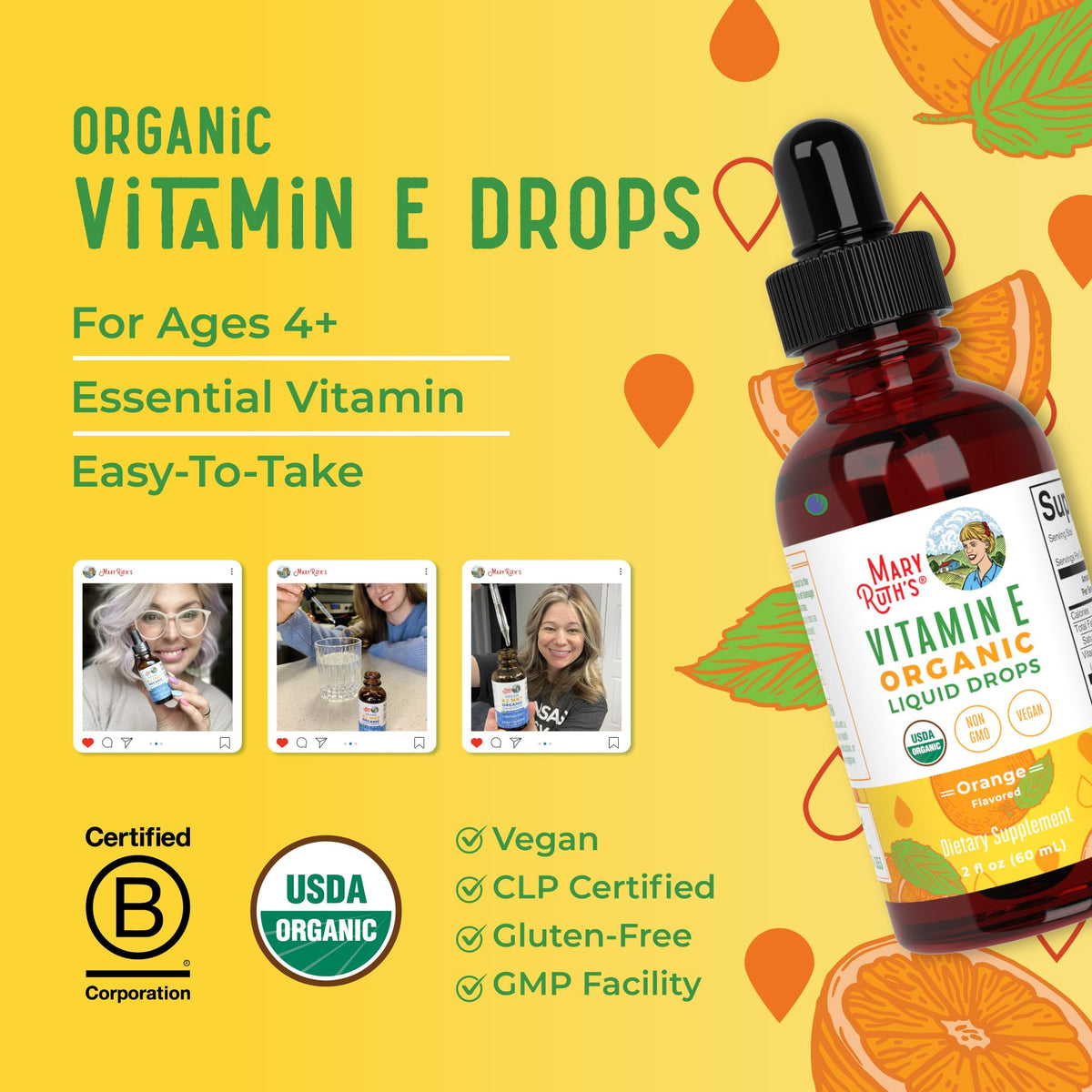 Vue arrière du flacon de vitamine E MARYRUTH'S