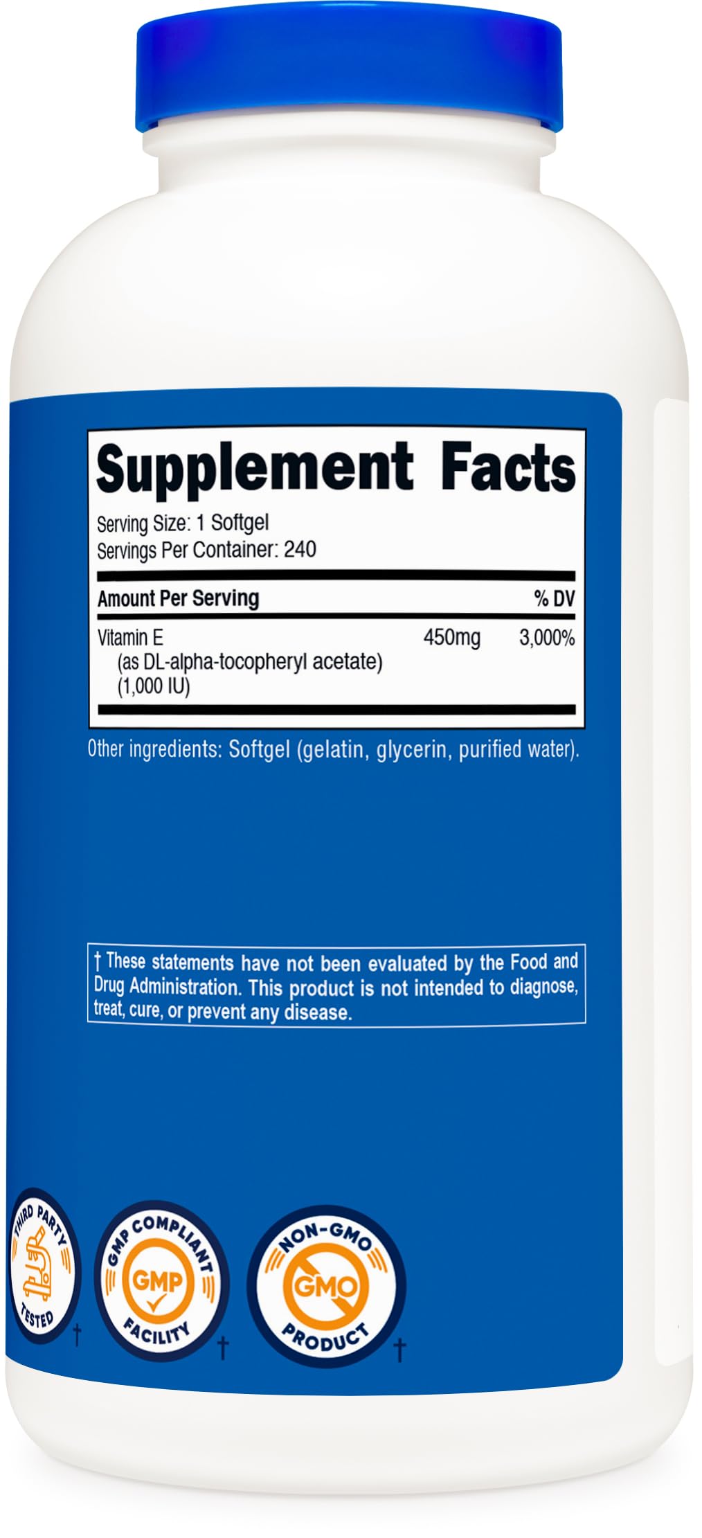 Vue arrière du flacon de Vitamine E Nutricost