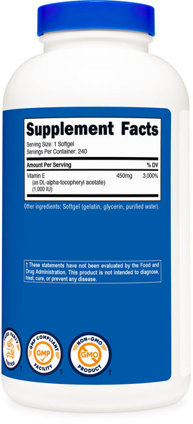 Vue arrière du flacon de Vitamine E Nutricost