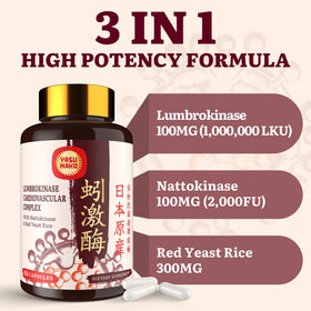 Vue arrière du flacon de Yasumako Lumbrokinase 100mg