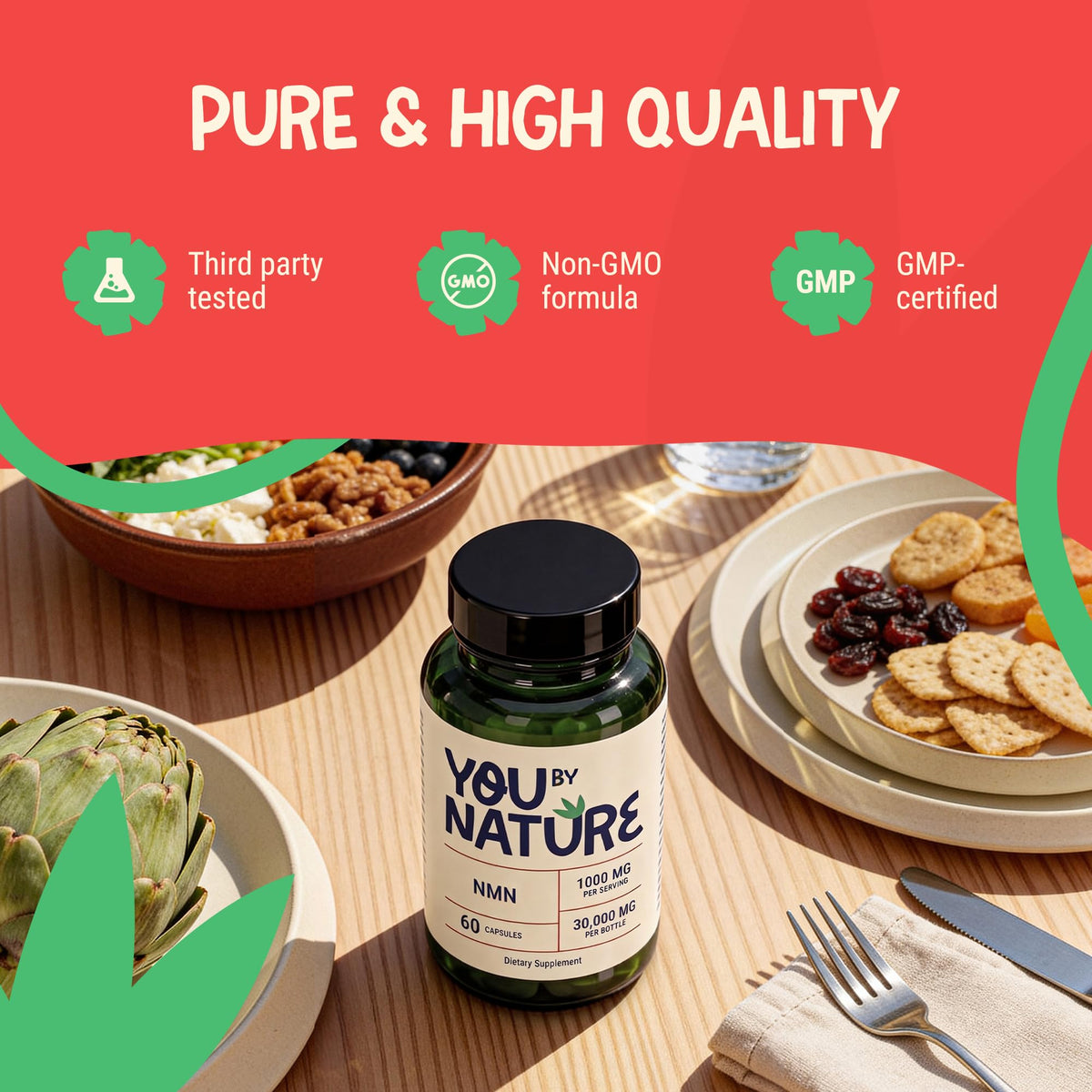 Vue arrière du flacon de YOUBYNATURE NMN 1000mg