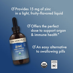 Vue arrière du flacon de zinc liquide Dr. Mercola