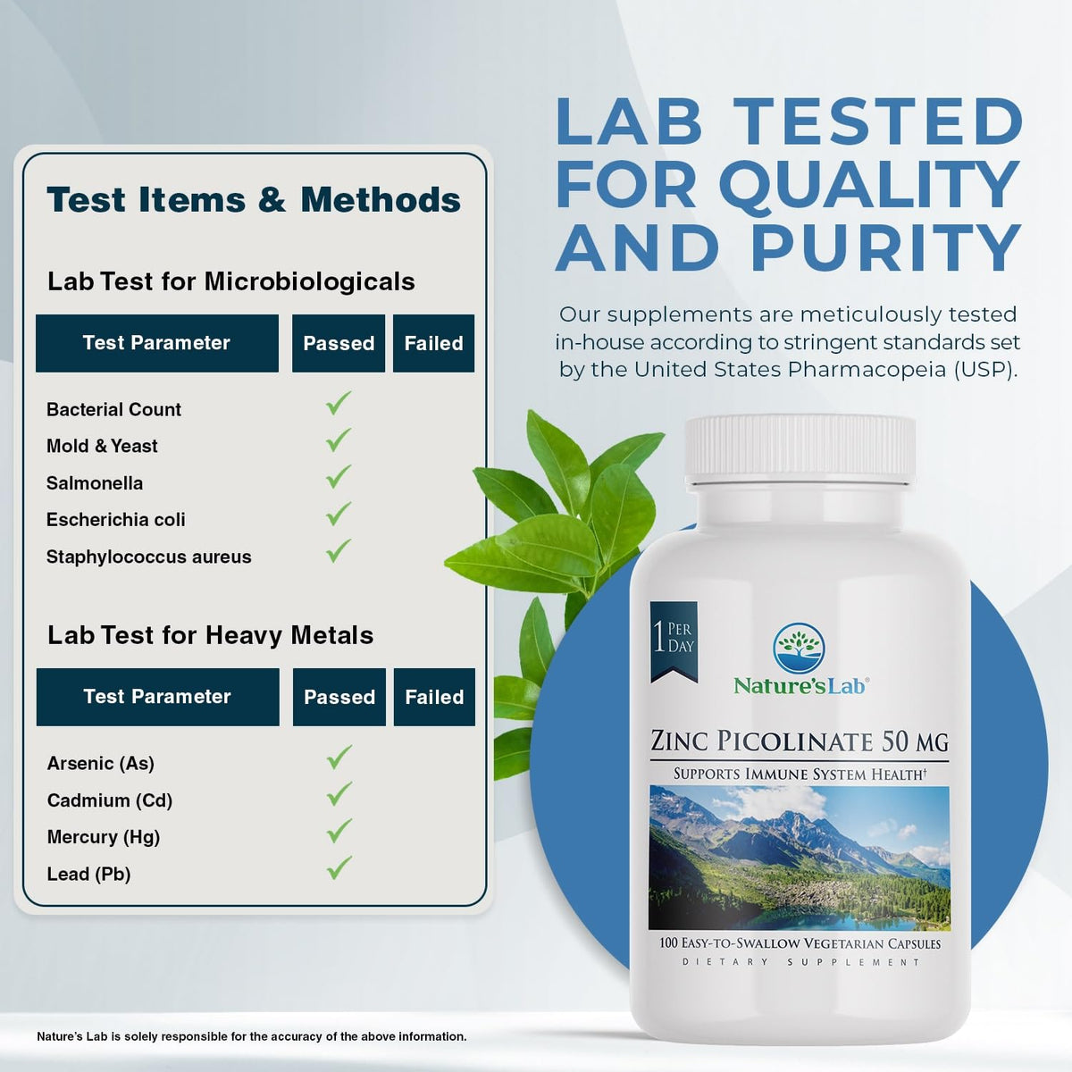 Vue arrière du flacon de Zinc Picolinate Nature's Lab