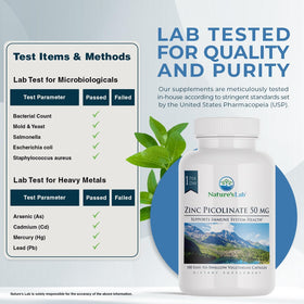 Vue arrière du flacon de Zinc Picolinate Nature's Lab
