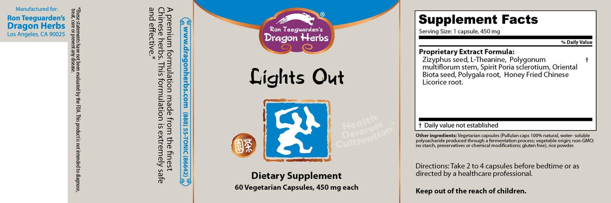 Vue arrière du flacon Dragon Herbs Lights Out Capsules
