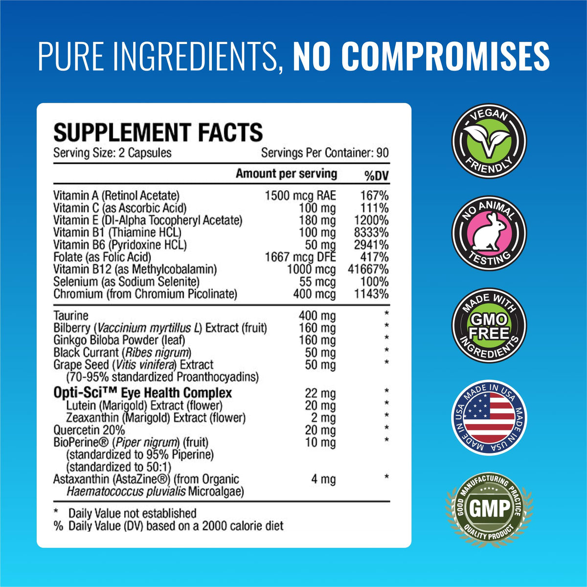 Vue arrière du flacon EyeSyl montrant les informations nutritionnelles