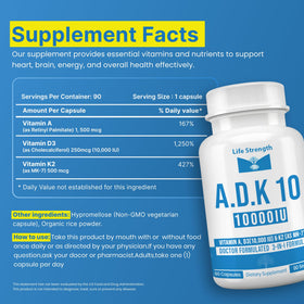 Vue arrière du flacon LifeStrength ADK 10 avec informations nutritionnelles