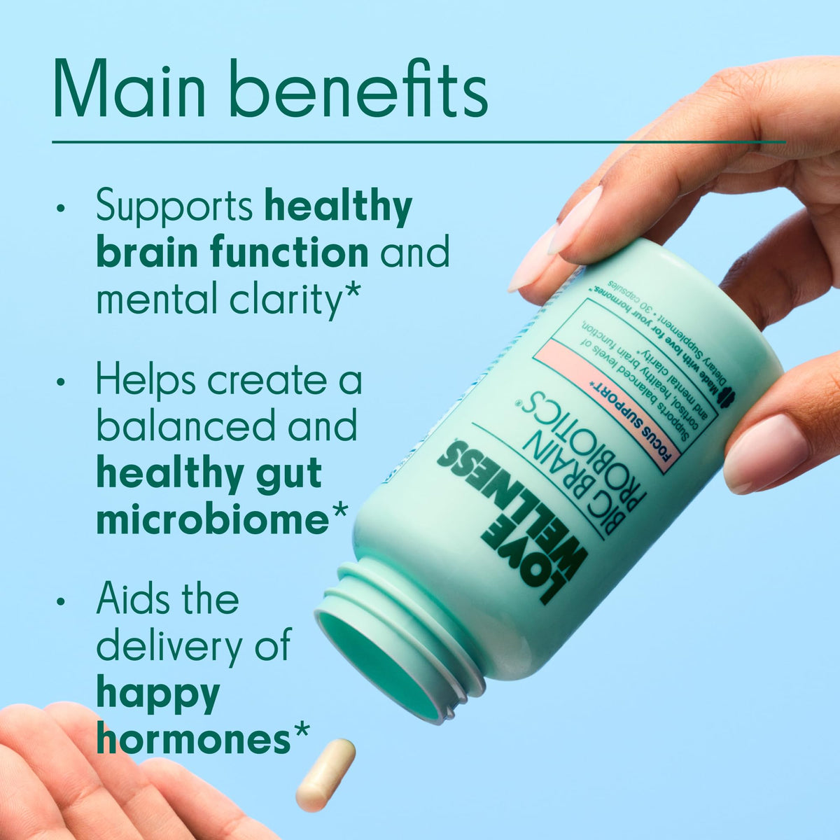Vue arrière du flacon Love Wellness Big Brain Probiotic