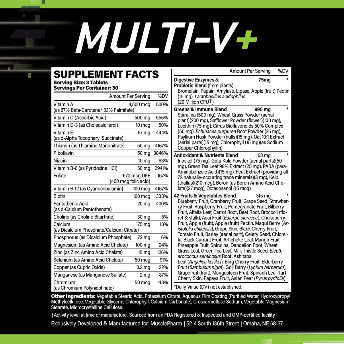 Vue arrière du flacon Muscle Pharm Multivitamine