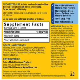 Vue arrière du flacon Nature Made Melatonin 10 mg