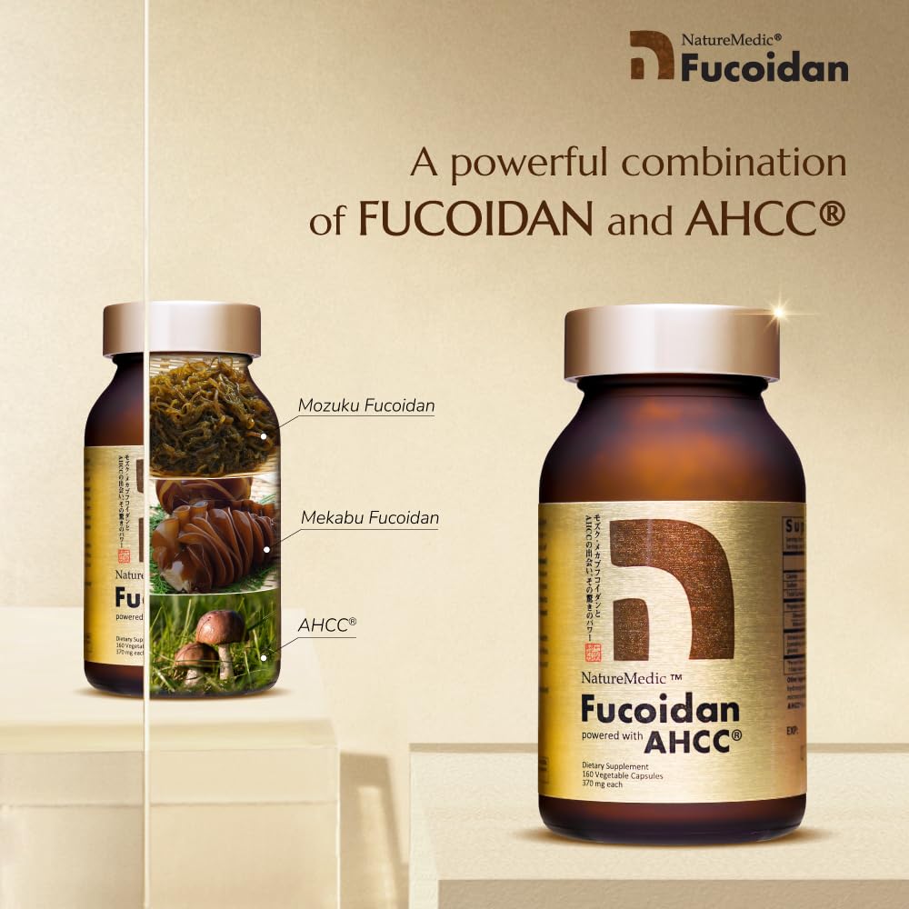 Vue arrière du flacon NatureMedic Fucoidan avec AHCC®