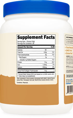 Vue arrière du flacon Nutricost Peptides de Collagène 540g