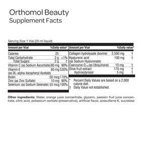 Vue arrière du flacon Orthomol Beauté avec informations nutritionnelles