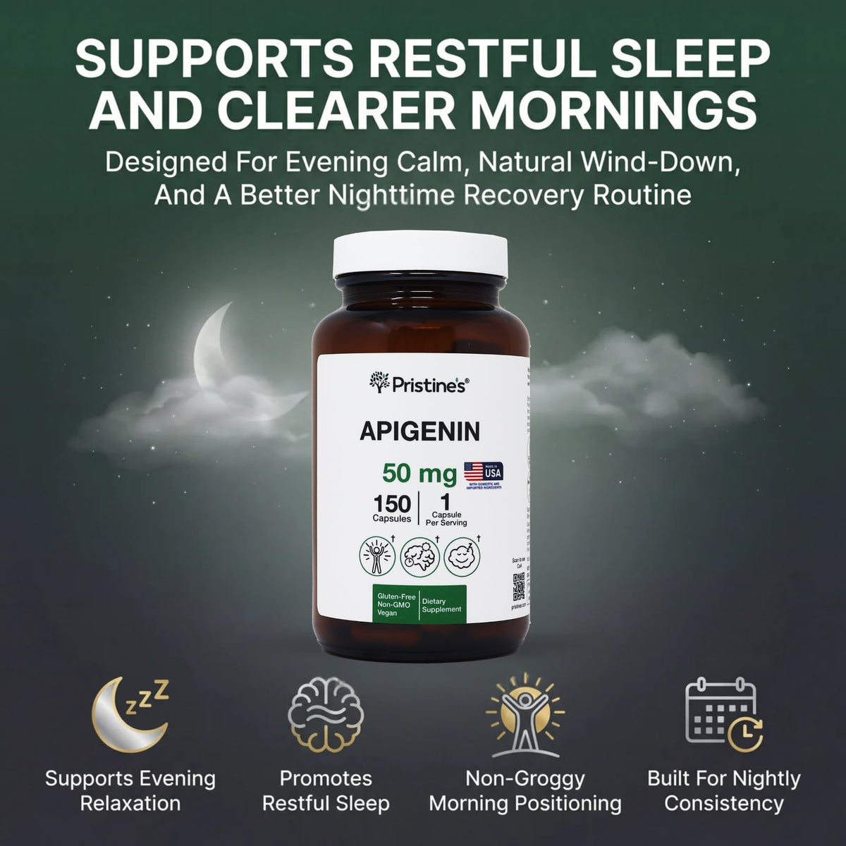 Vue arrière du flacon PRISTINE'S Apigenin 50mg
