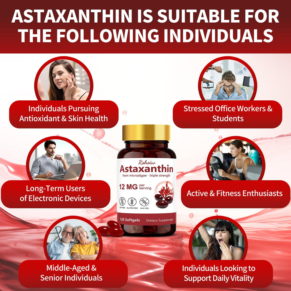 Vue arrière du flacon Rshoiw Astaxanthin 12mg