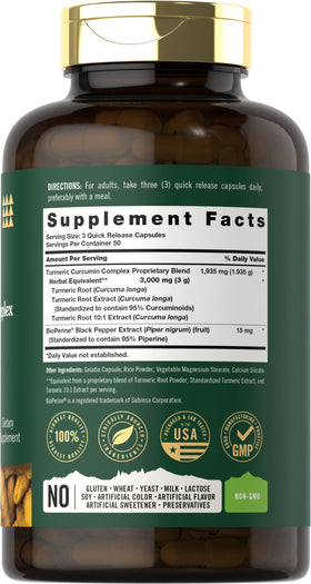 Vue arrière du flacon Tahoe Nutritionals Curcuma Curcumine