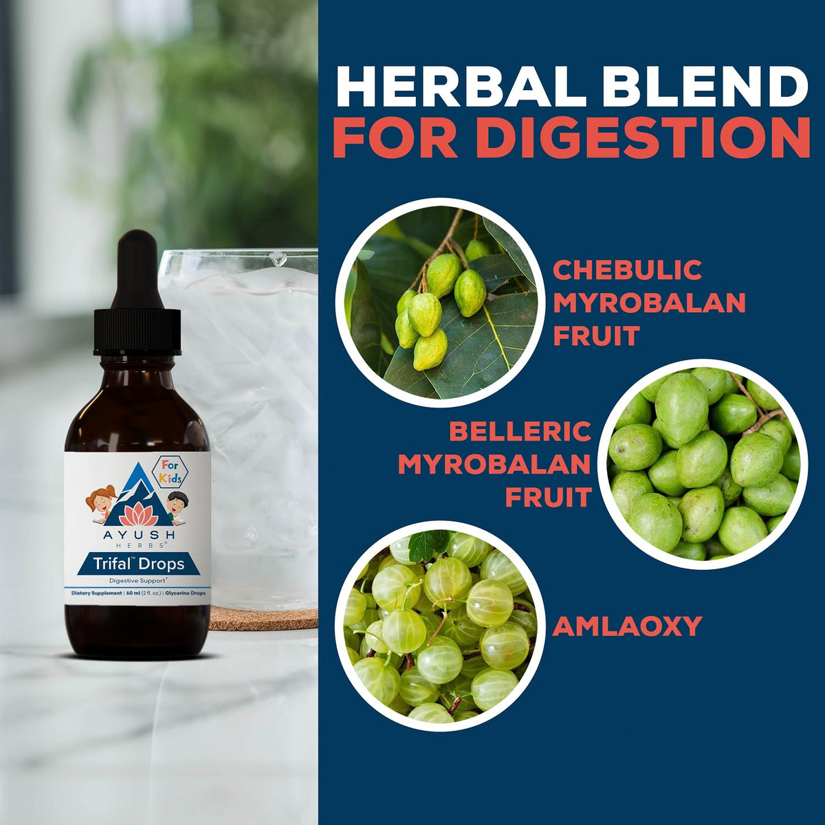 Vue arrière du flacon Trifal Drops Ayush Herbs pour enfants