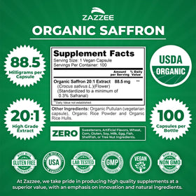 Vue arrière du flacon Zazzee Extrait de Safran Bio