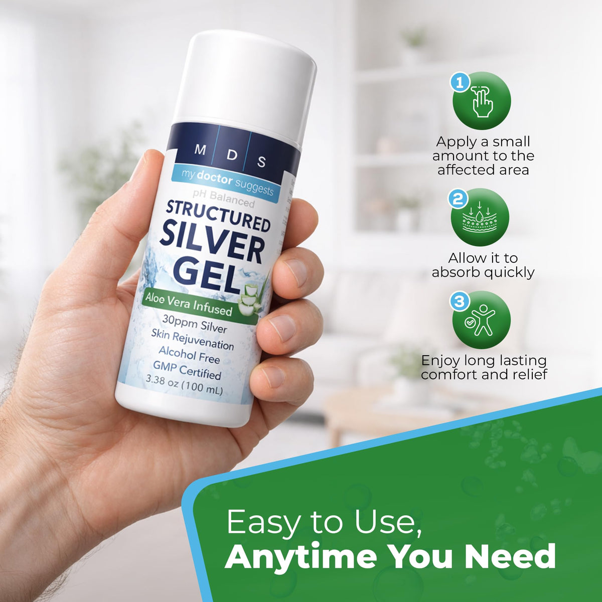 Vue arrière du gel argent colloïdal, informations nutritionnelles