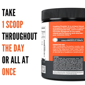 Vue arrière du pot de Crazy Muscle Poudre de Créatine Monohydrate