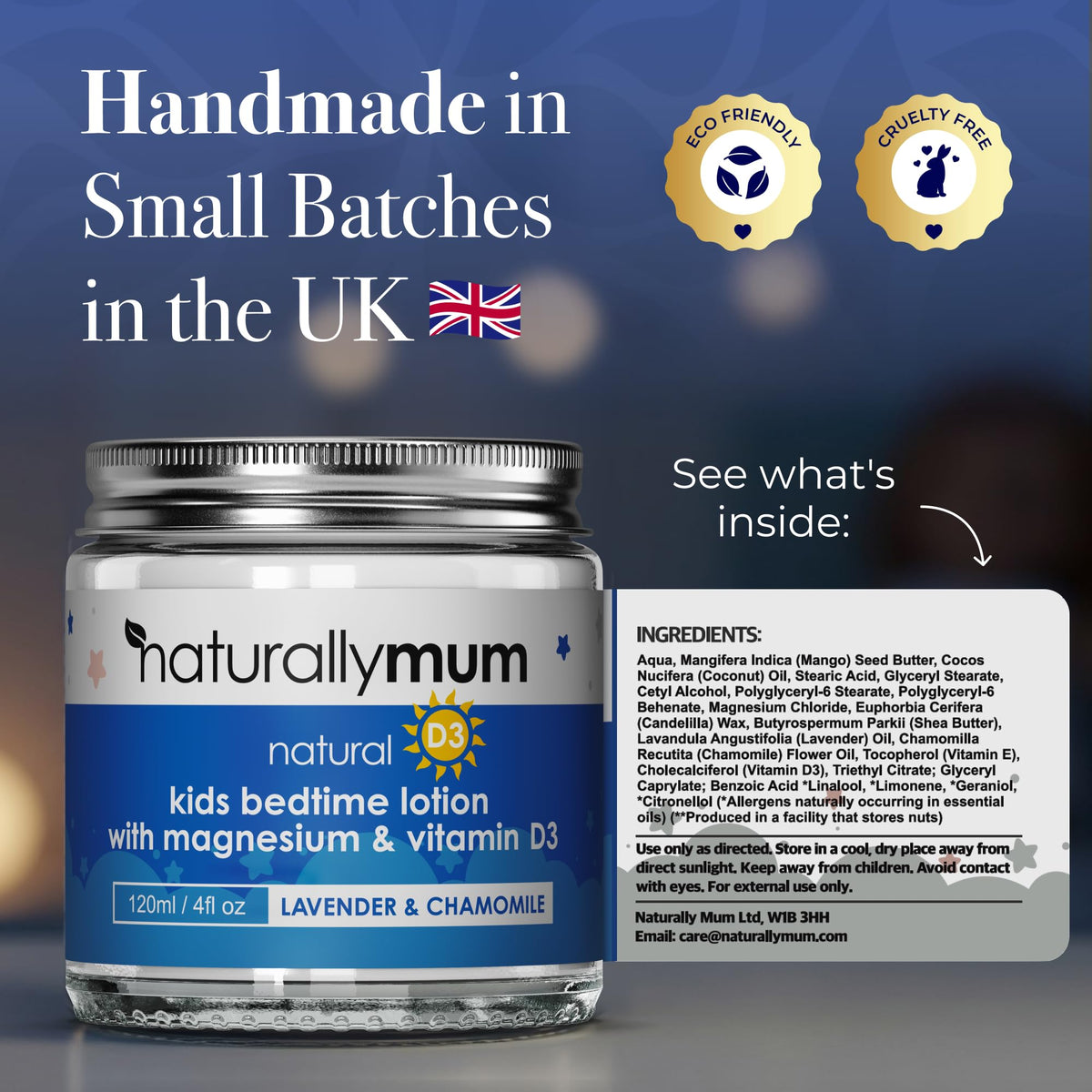 Vue arrière du pot de lotion de nuit NaturallyMum