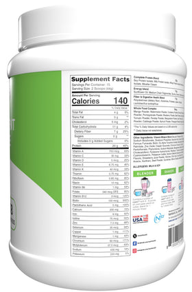 Vue arrière du pot de shake LEAN1 avec informations nutritionnelles