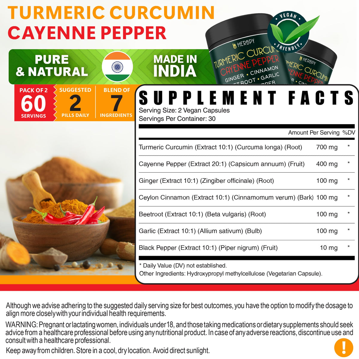 Vue arrière du pot Herbpy 7 en 1 Curcuma et Piment de Cayenne