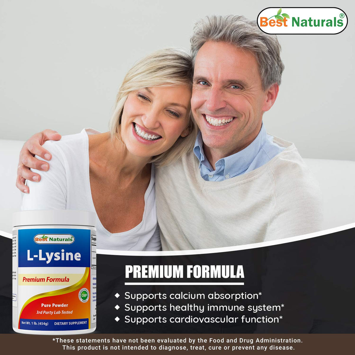Vue arrière du produit Poudre de L-Lysine Best Naturals