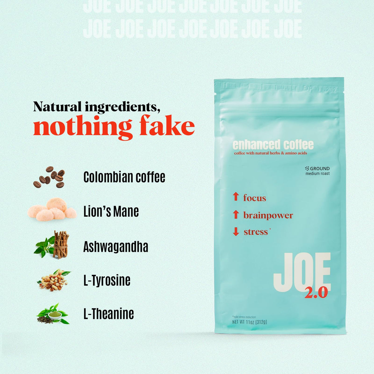 Vue arrière du sachet de Café Joe 2.0 avec informations nutritionnelles