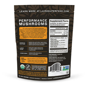 Vue arrière du sachet de mélange de champignons bio Laird Superfood