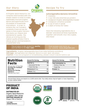 Vue arrière du sachet de Poudre d'Ashwagandha Bio Organic Spice Resource